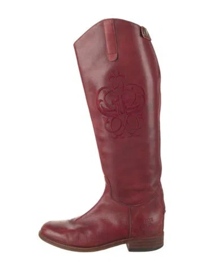 Pre-owned Frye Leather Embroidered Accent Riding Boots In Red
