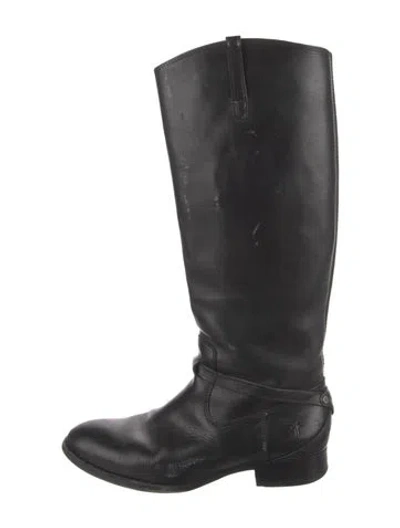Pre-owned Frye Leather Embroidered Accent Riding Boots In Black
