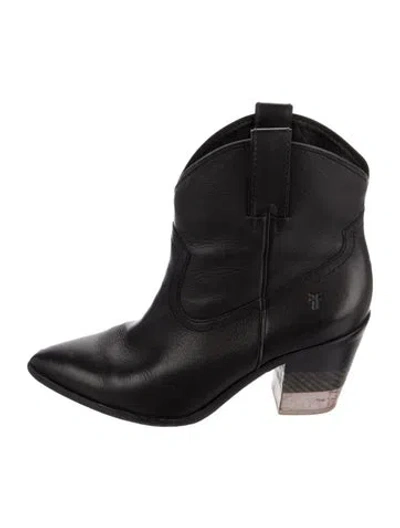 Pre-owned Frye Leather Embroidered Accent Western Boots In Black