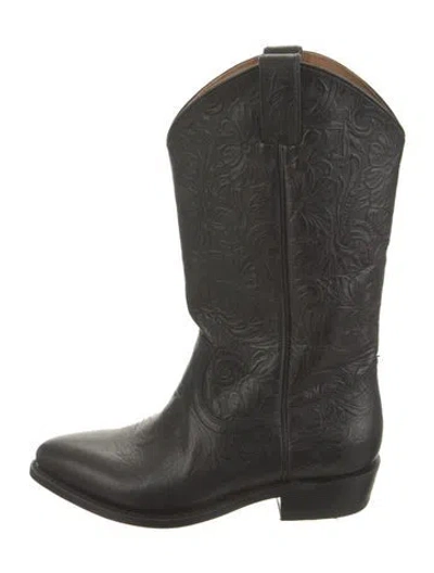 Pre-owned Frye Leather Embroidered Accent Western Boots In Black