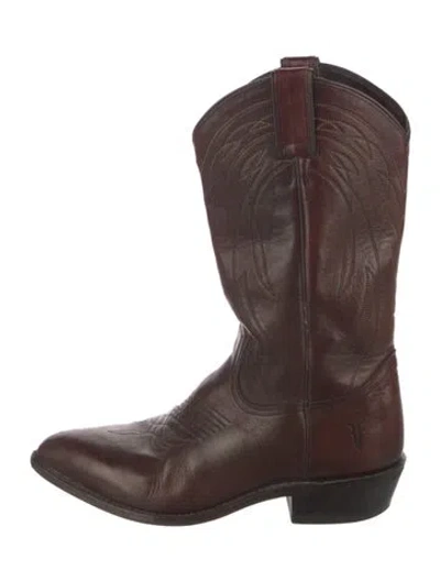 Pre-owned Frye Leather Embroidered Accent Western Boots In Brown