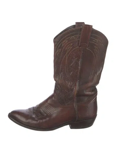 Pre-owned Frye Leather Embroidered Accent Western Boots In Brown