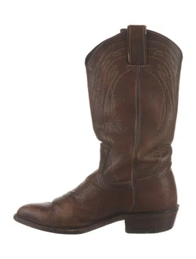 Pre-owned Frye Leather Embroidered Accent Western Boots In Brown