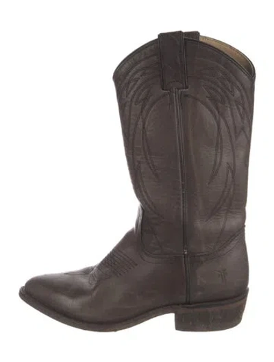 Pre-owned Frye Leather Embroidered Accent Western Boots In Neutral