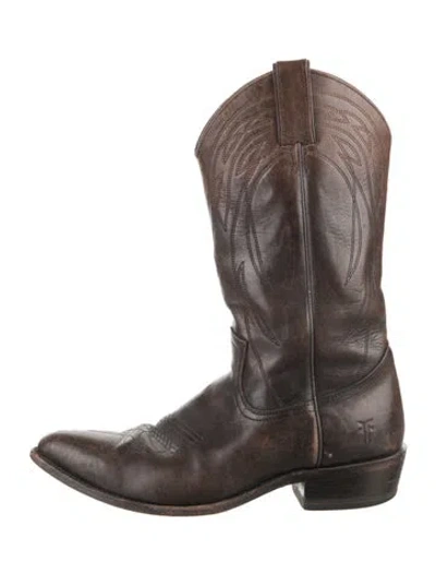 Pre-owned Frye Leather Embroidered Accent Western Boots In Neutrals
