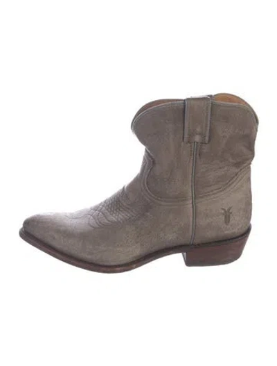 Pre-owned Frye Leather Embroidered Accent Western Boots In Neutrals