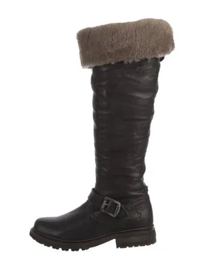Pre-owned Frye Leather Faux Fur Trim Boots In Black