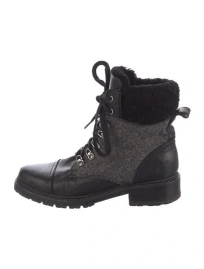 Pre-owned Frye Leather Faux Fur Trim Combat Boots In Multi