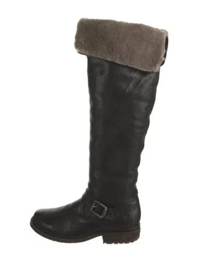 Pre-owned Frye Leather Faux Fur Trim Riding Boots In Multi