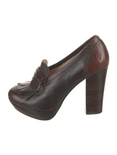 Pre-owned Frye Leather Fringe Trim Accent Pumps In Brown