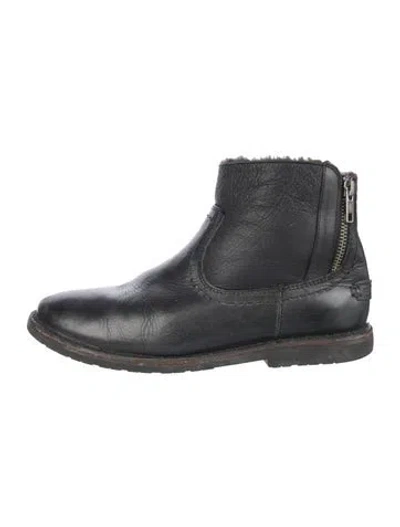 Pre-owned Frye Leather Fur Trim Chelsea Boots In Black