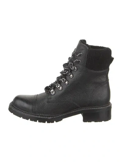 Pre-owned Frye Leather Fur Trim Combat Boots In Black