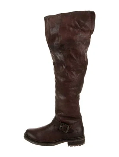 Pre-owned Frye Leather Fur Trim Riding Boots In Brown