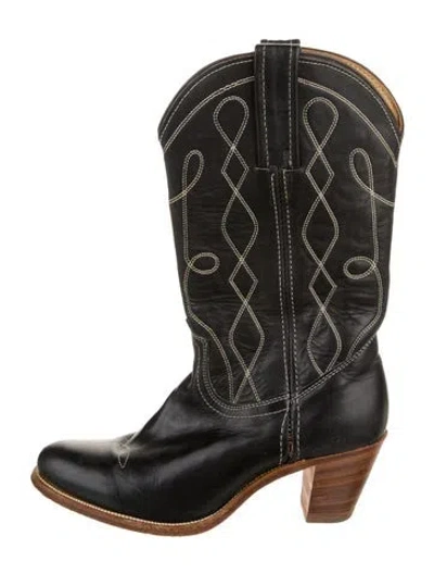 Pre-owned Frye Leather Graphic Print Western Boots In Black