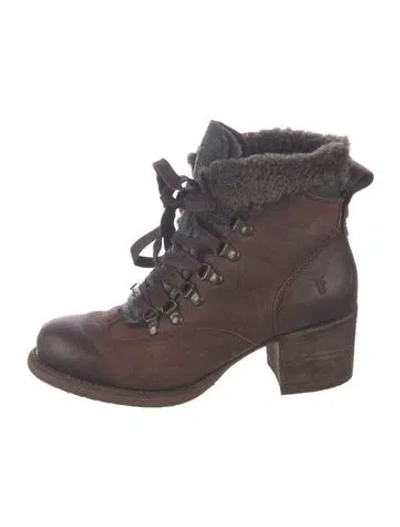 Pre-owned Frye Leather Lace-up Boots In Brown