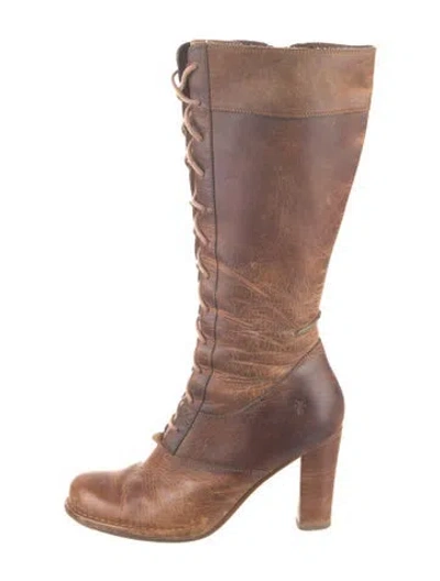 Pre-owned Frye Leather Lace-up Boots In Brown