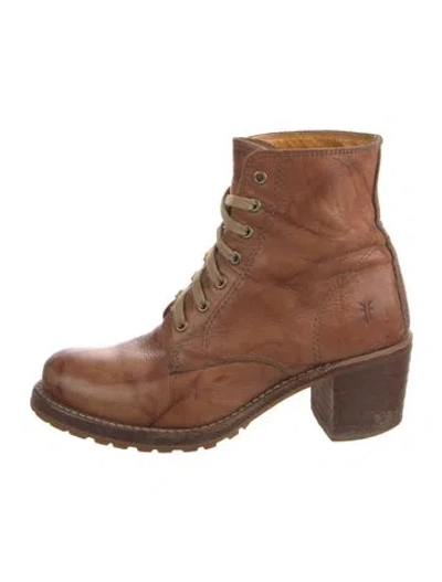 Pre-owned Frye Leather Lace-up Boots In Brown