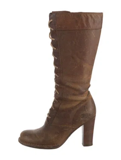 Pre-owned Frye Leather Lace-up Boots In Brown