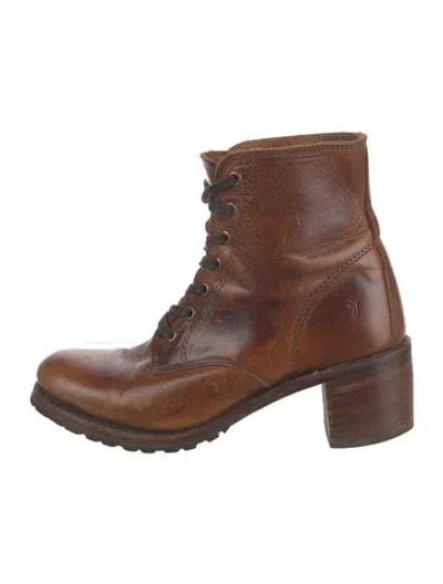 Pre-owned Frye Leather Lace-up Boots In Brown