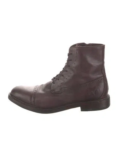 Pre-owned Frye Leather Lasercut Accents Lace-up Boots In Burgundy