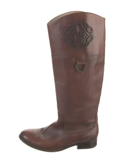 Pre-owned Frye Leather Lasercut Accents Riding Boots In Brown