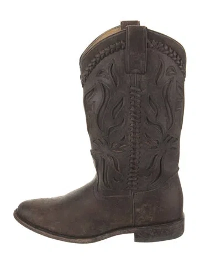 Pre-owned Frye Leather Lasercut Accents Western Boots In Brown