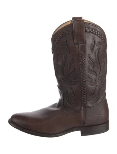 Pre-owned Frye Leather Lasercut Accents Western Boots In Brown
