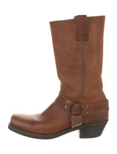 Pre-owned Frye Leather Leather Trim Embellishment Boots In Brown