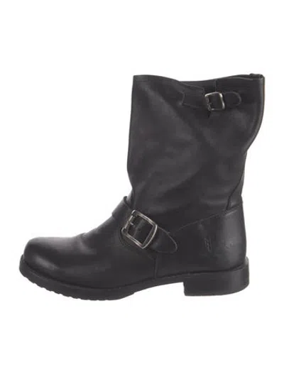 Pre-owned Frye Leather Leather Trim Embellishment Moto Boots In Black