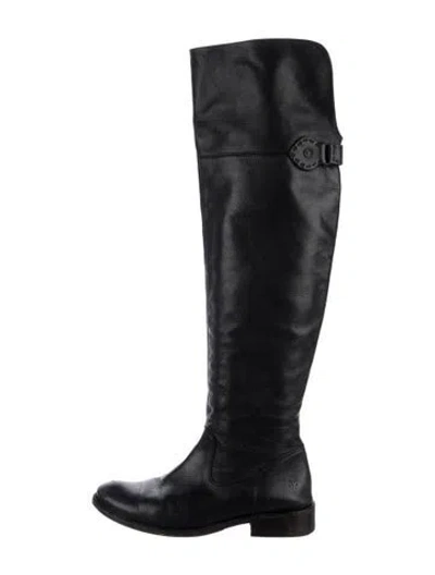 Pre-owned Frye Leather Leather Trim Embellishment Riding Boots In Black