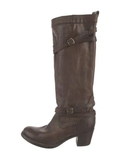 Pre-owned Frye Leather Leather Trim Embellishment Riding Boots In Brown
