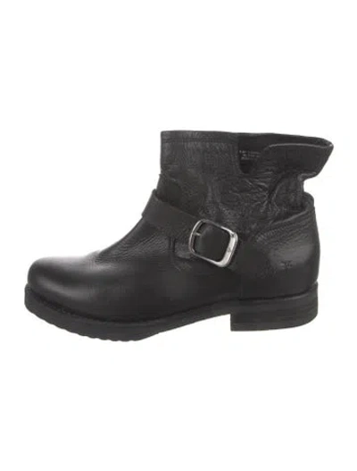 Pre-owned Frye Leather Moto Boots In Black