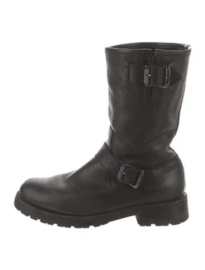 Pre-owned Frye Leather Moto Boots In Black