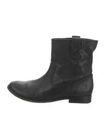 Pre-owned Frye Leather Moto Boots In Black