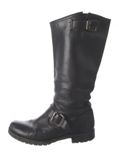 Pre-owned Frye Leather Moto Boots In Black