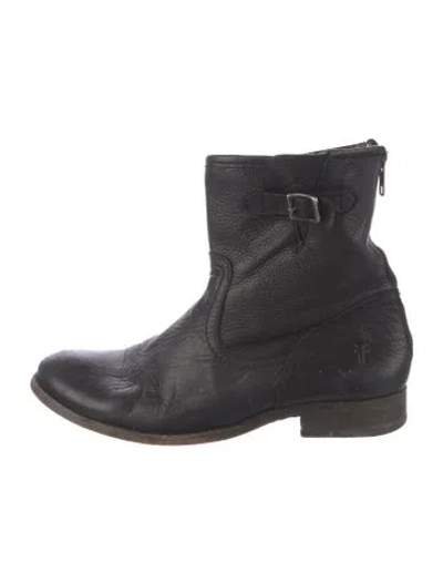 Pre-owned Frye Leather Moto Boots In Black