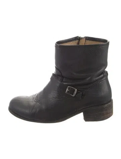 Pre-owned Frye Leather Moto Boots In Black