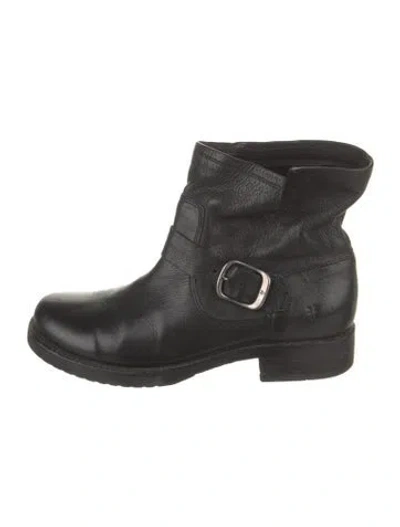 Pre-owned Frye Leather Moto Boots In Black