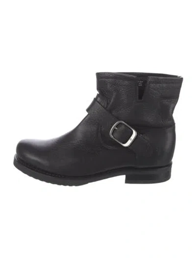 Pre-owned Frye Leather Moto Boots In Black