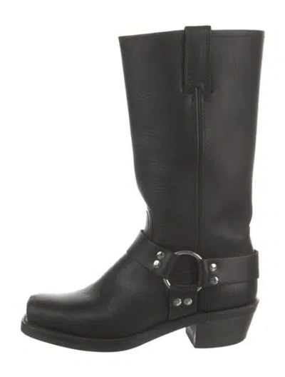 Pre-owned Frye Leather Moto Boots In Black