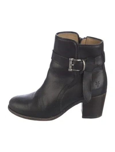 Pre-owned Frye Leather Moto Boots In Black