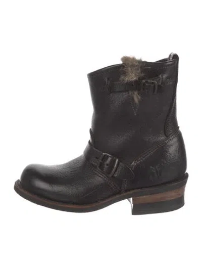 Pre-owned Frye Leather Moto Boots In Black