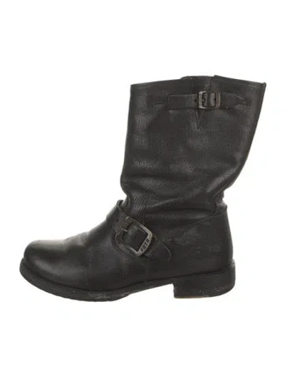 Pre-owned Frye Leather Moto Boots In Black
