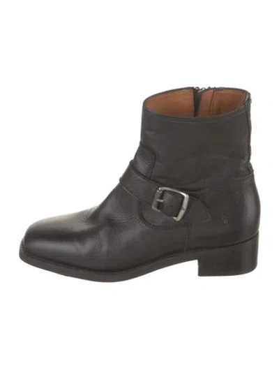 Pre-owned Frye Leather Moto Boots In Black