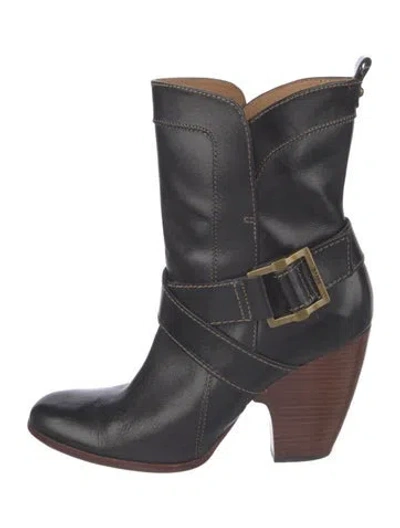 Pre-owned Frye Leather Moto Boots In Black