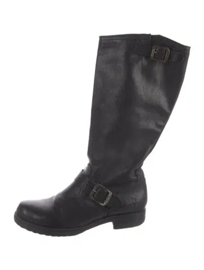 Pre-owned Frye Leather Moto Boots In Black