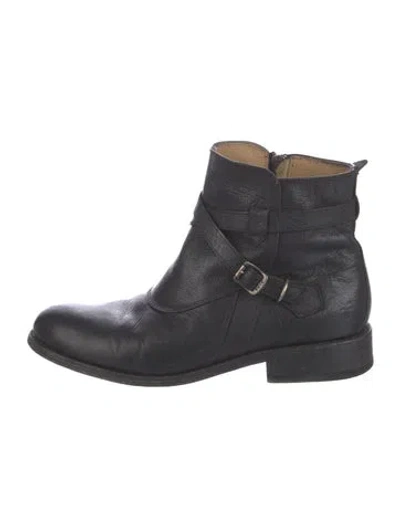 Pre-owned Frye Leather Moto Boots In Black