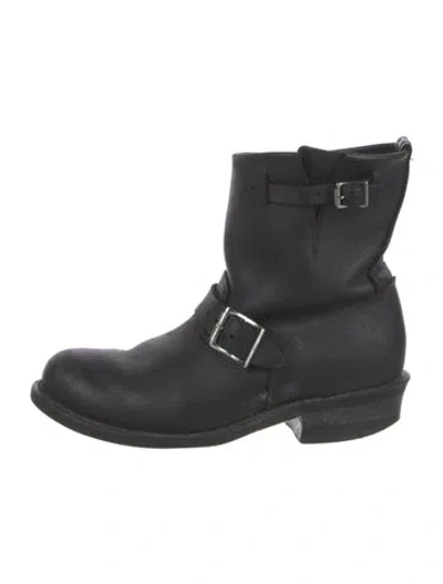Pre-owned Frye Leather Moto Boots In Black