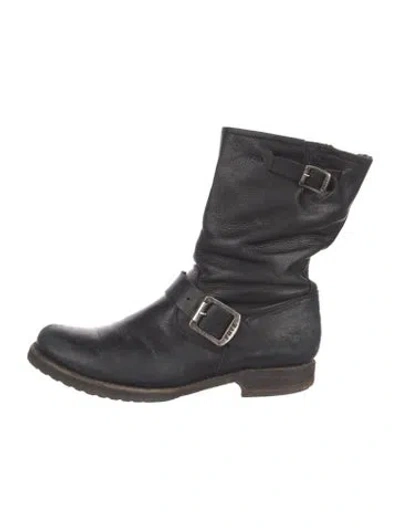 Pre-owned Frye Leather Moto Boots In Black