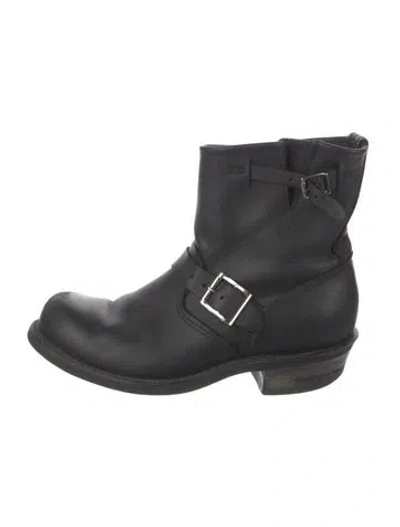 Pre-owned Frye Leather Moto Boots In Black